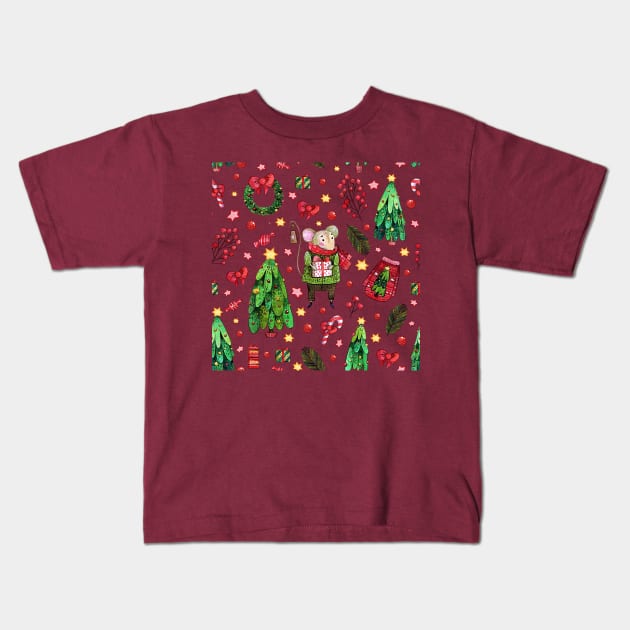 Christmas pattern Mouse, presents, trees, sweaters Kids T-Shirt by PersianFMts